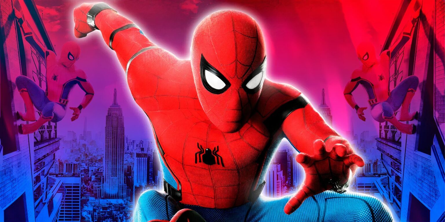 Spider man swinging in the mcu in red and blu.jpg