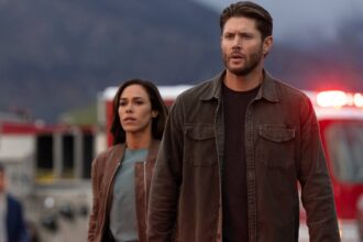Jensen ackles meachum and jessica camacho s oliveras walking up to a crime scene looking intense in.jpeg