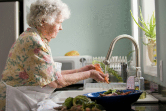 Elderly woman preparing vegetables in the kitchen.png