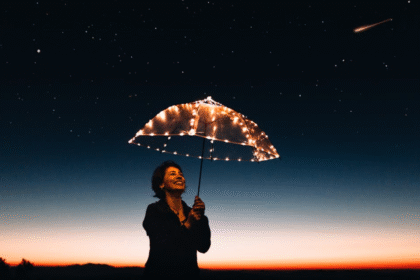 Woman using umbrella with lights.png