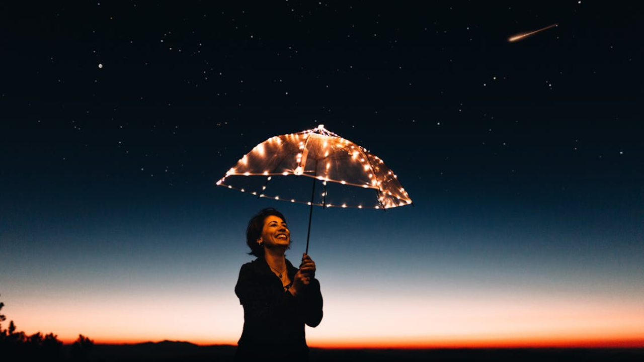 Woman using umbrella with lights.png