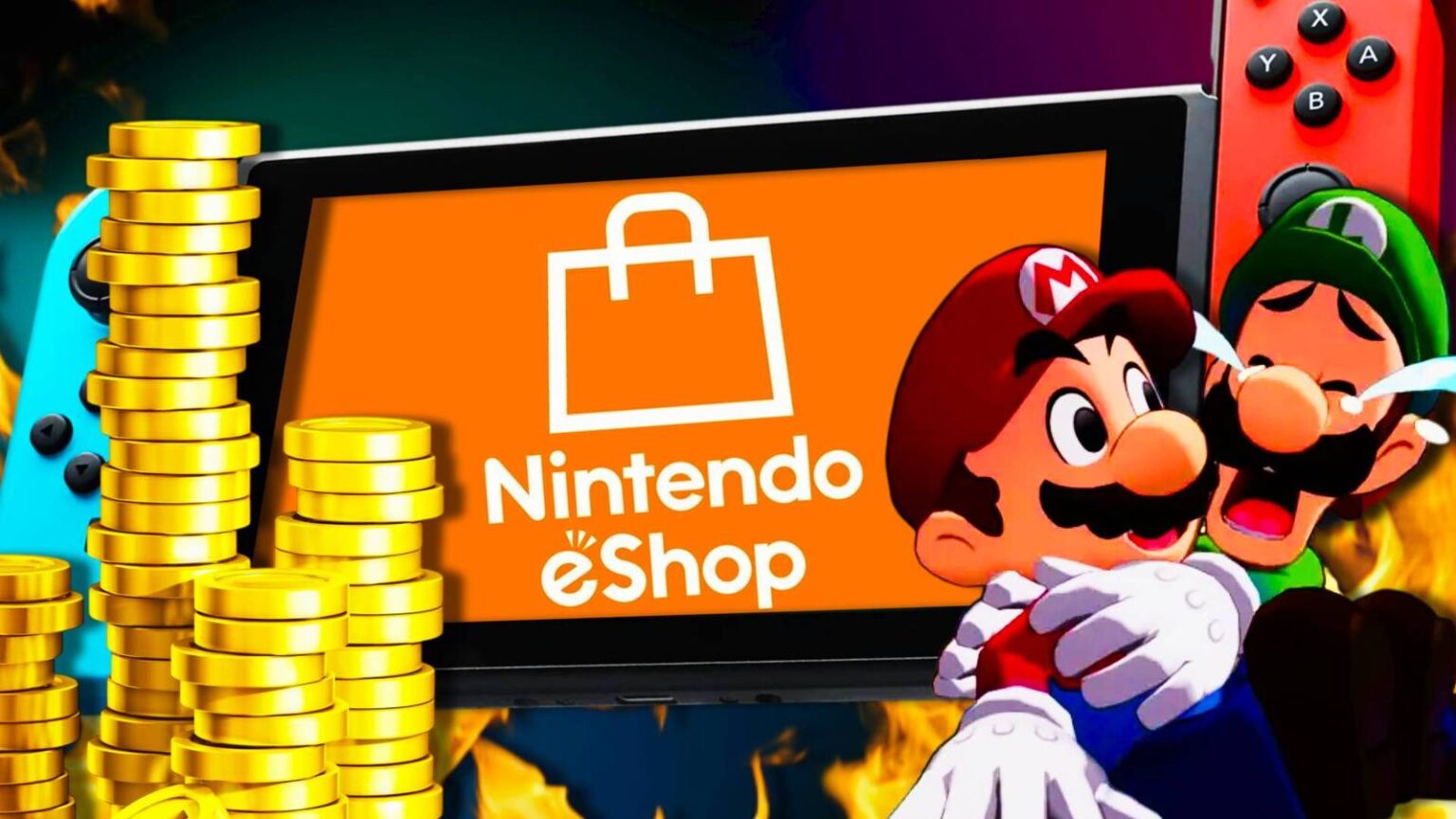 Nintendo switch with crying mario bros and coins.jpg