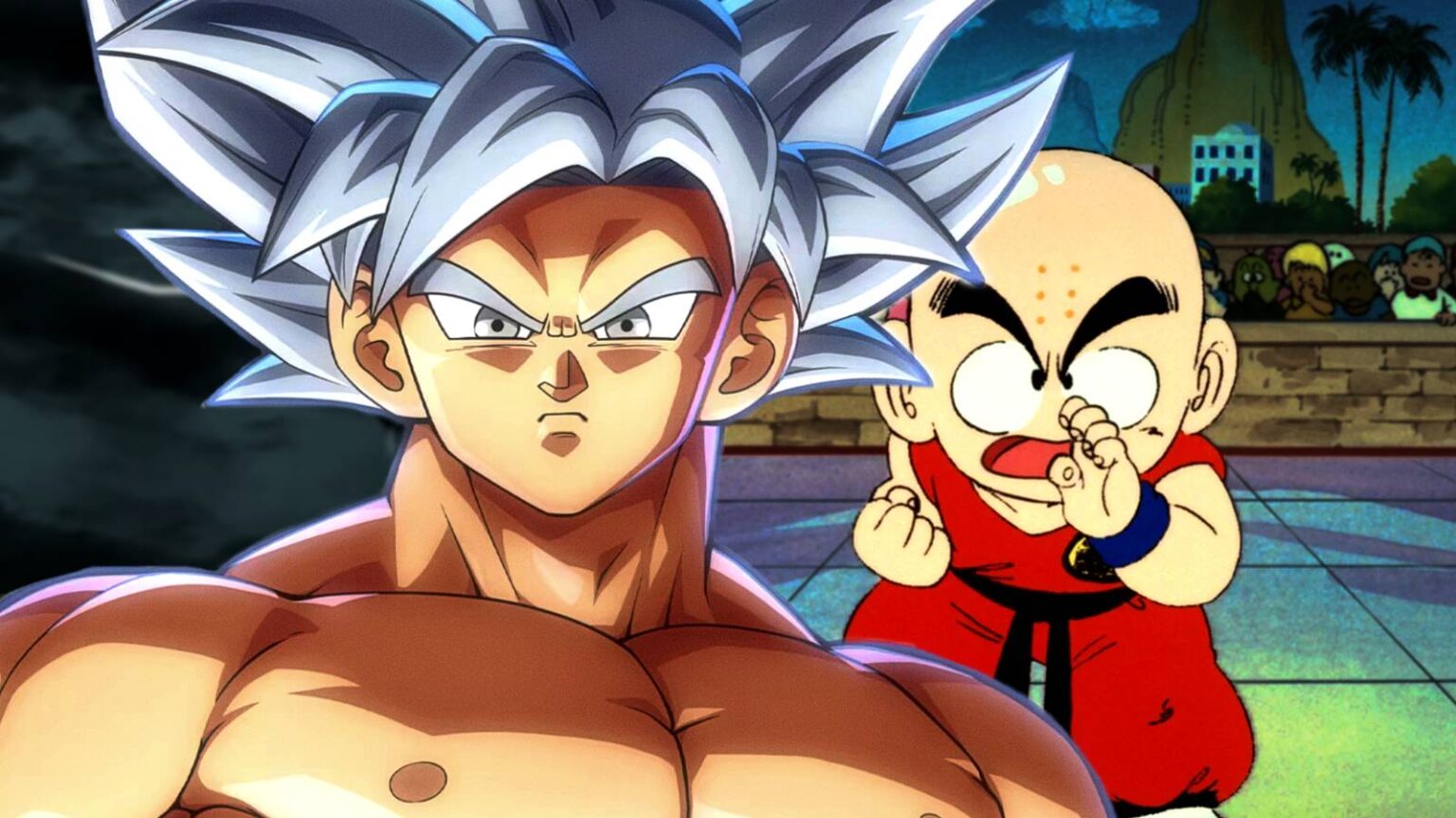 Goku ultra instinct and kid krillin prepare for battle in dragon ball.jpg