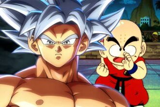 Goku ultra instinct and kid krillin prepare for battle in dragon ball.jpg
