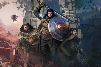 Key art from crimson desert shows kliff flanked by oongka and damiane posing with their weapons over.jpeg