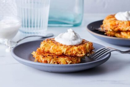 Potato carrot latkes with cumin yogurt.jpg