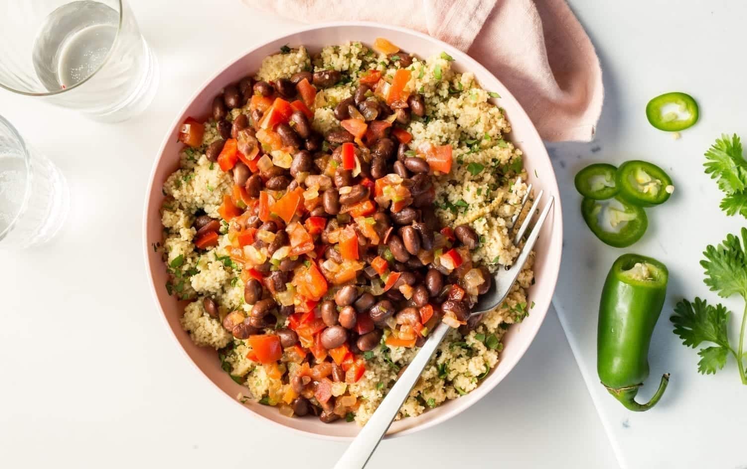 Quick black bean chili over lime couscous.jpg
