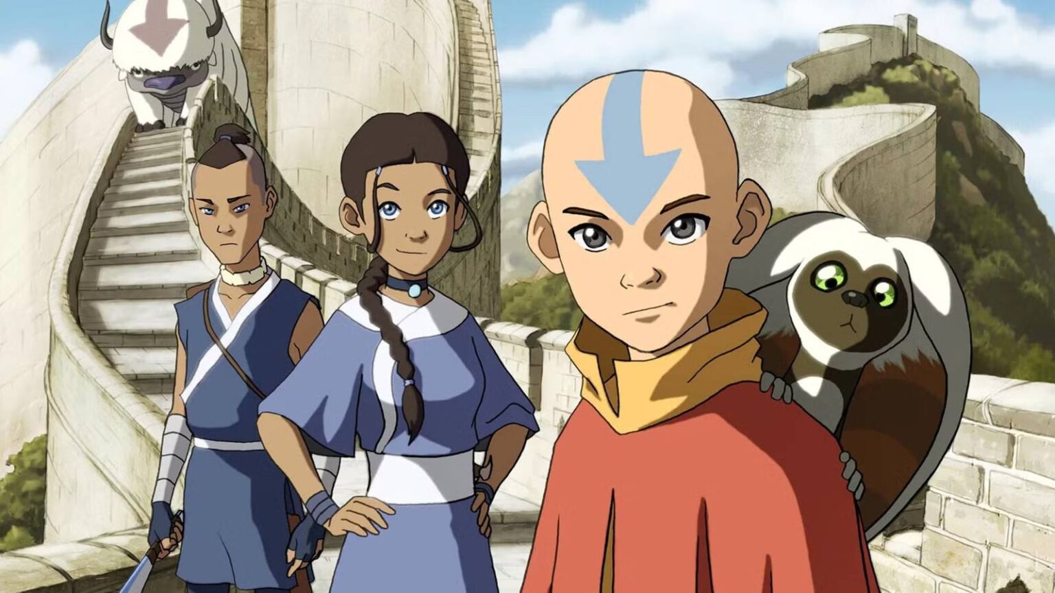 The main characters from avatar the last airbender looking towards the camera.jpg