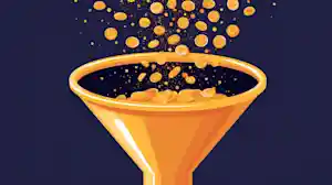 Nuneybits vector art of golden tokens flooding funnel d3ce7ef3 0d50 4835 b3dd de3ccfa6900e.webp.webp