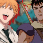 Chainsaw man s denji and berserk s guts in front of a blurred dorohedoro poster anime featured image.png