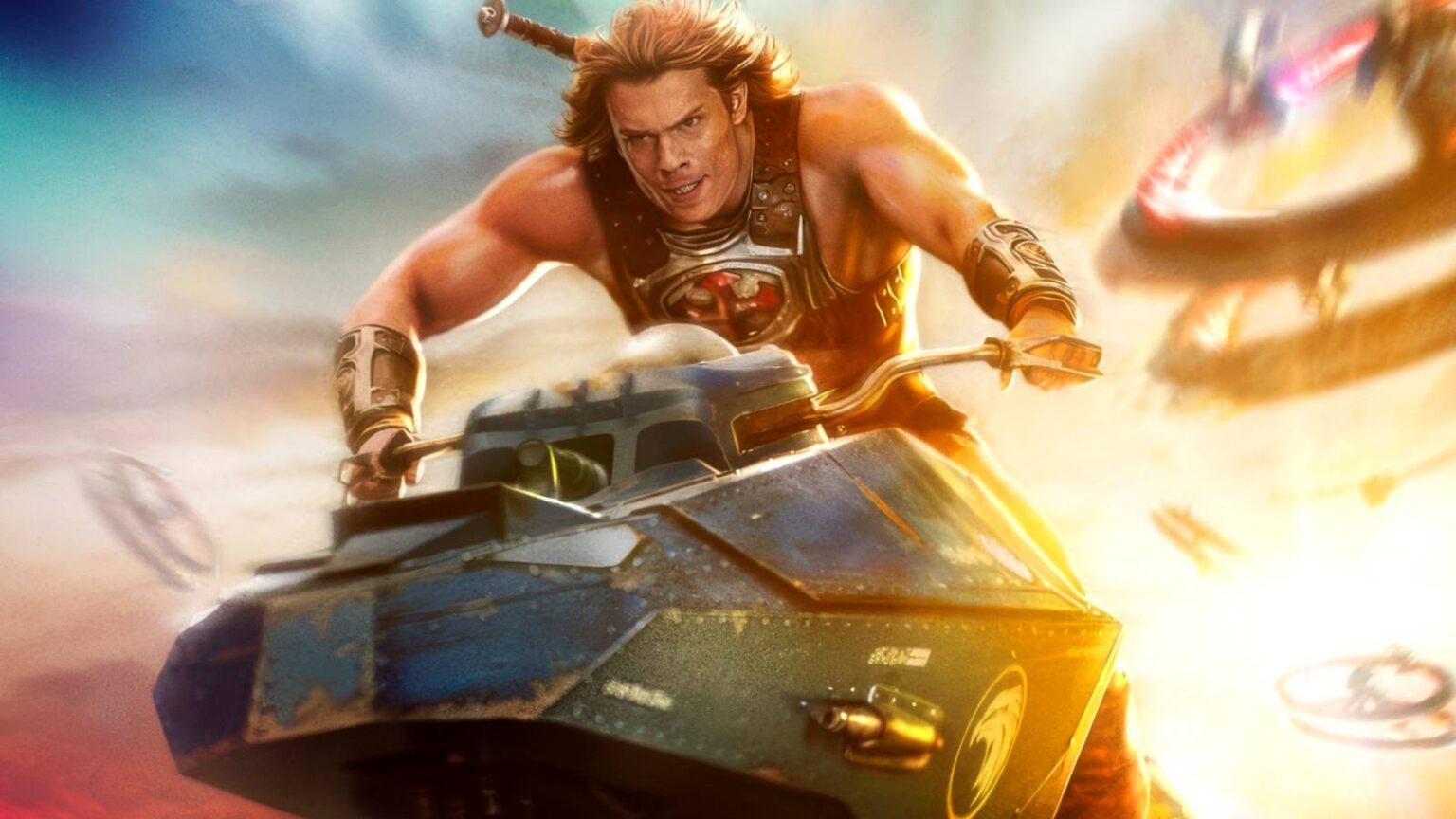 Nicholas galitzine as he man driving a flying vehicle on the imax poster for masters of the universe.jpeg